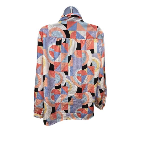 VTG Maycene Women's M Pink Purple White Long Sleeve Career Blouse Silky Collar - Picture 5 of 5